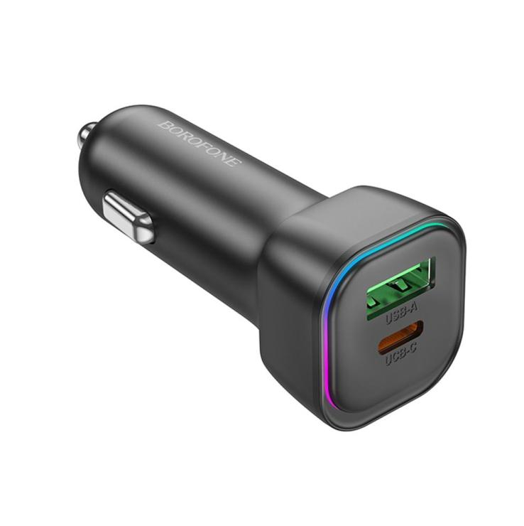 Блок питания автомобильный USB, Type-C Borofone BZ28A, Trophie, 5V, 3.0A, 30Вт, PD, QC 3.0, цвет: че, шт