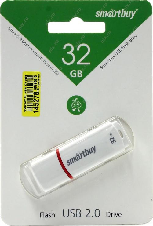 Флеш-накопитель 32Gb SmartBuy Crown, USB 2.0, пластик, белый                                                                                                                                , шт