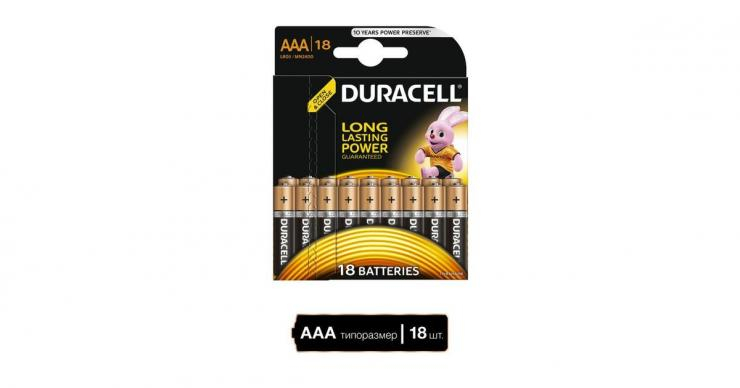 Батарейка AAA Duracell LR03-18BL Basic, 1.5В, (18/180/5220)                                                 , шт