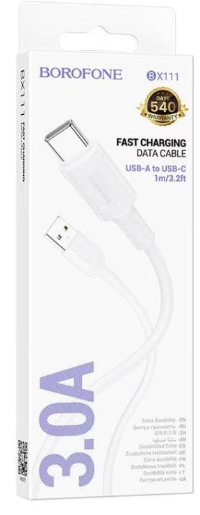 Кабель USB - Type-C Borofone BX111, 1.0м, 3,0А, цвет: белый, шт