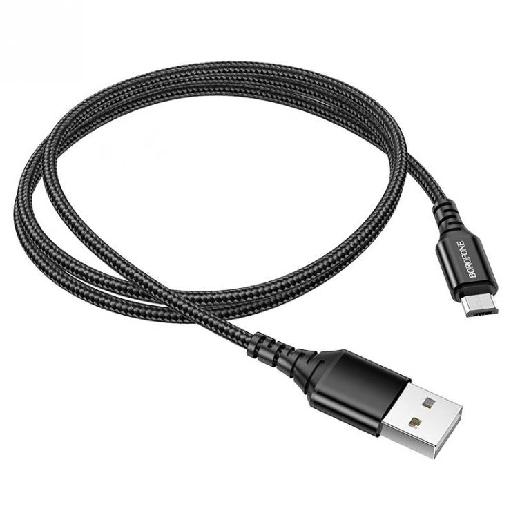 Кабель USB - микро USB Borofone BX54 Ultra bright, 1.0м, круглый, 2.4A, ткань, цвет: черный                                 , шт