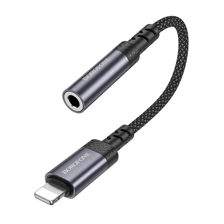 Переходник AUX, 8 pin(m) - Jack 3,5mm(f) Borofone BV24, Graceful, 0.15м, цвет: серый, шт