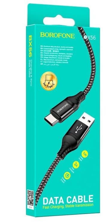 Кабель USB - Type-C Borofone BX56, 1.0м, 3A, цвет: чёрный, шт