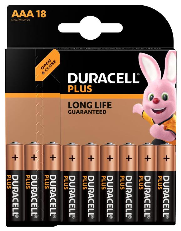 Батарейка AAA Duracell LR03-18BL Plus, 1.5В, (18)                                                   , шт