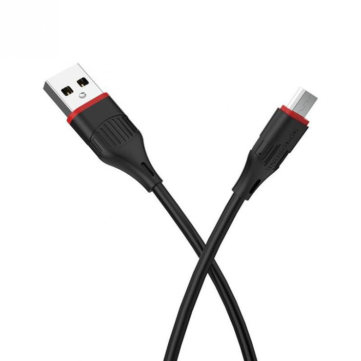 Кабель USB - микро USB Borofone BX17 Enjoy, 1.0м, круглый, 2.4A, силикон, цвет: черный                                                      , шт