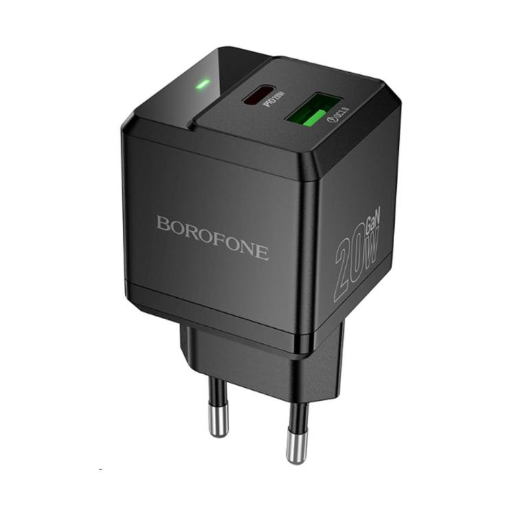 Блок питания сетевой USB, Type-C Borofone BN19, Intenso, PD20W, QC3.0, цвет: чёрный, шт