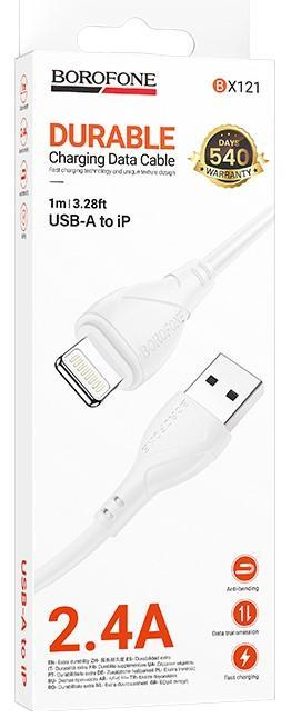 Кабель USB - 8 pin Borofone BX121, 1.0м, 2.4A, цвет: белый, шт