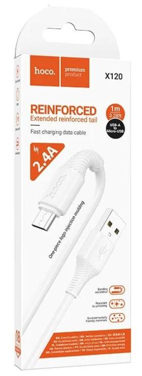 Кабель USB - микро USB HOCO X120, 1.0м, круглый, 2.4A, цвет: белый, шт