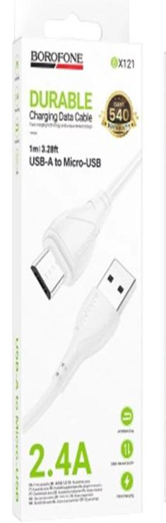 Кабель USB - микро USB Borofone BX121, 1.0м, 2.4A, цвет: белый, шт