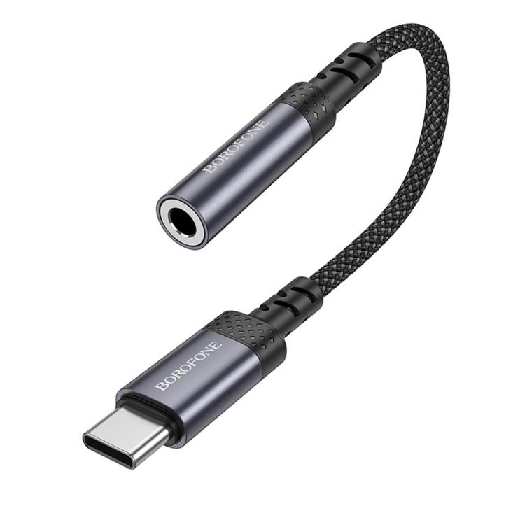Переходник AUX, Type-C(m) - Jack 3,5mm(f) Borofone BV24, Graceful, 0.15м, цвет: серый, шт