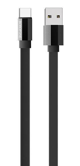 Кабель USB - Type-C Borofone BU8 Glory, 1.2м, плоский, 3.0A, силикон, цвет: чёрный, шт