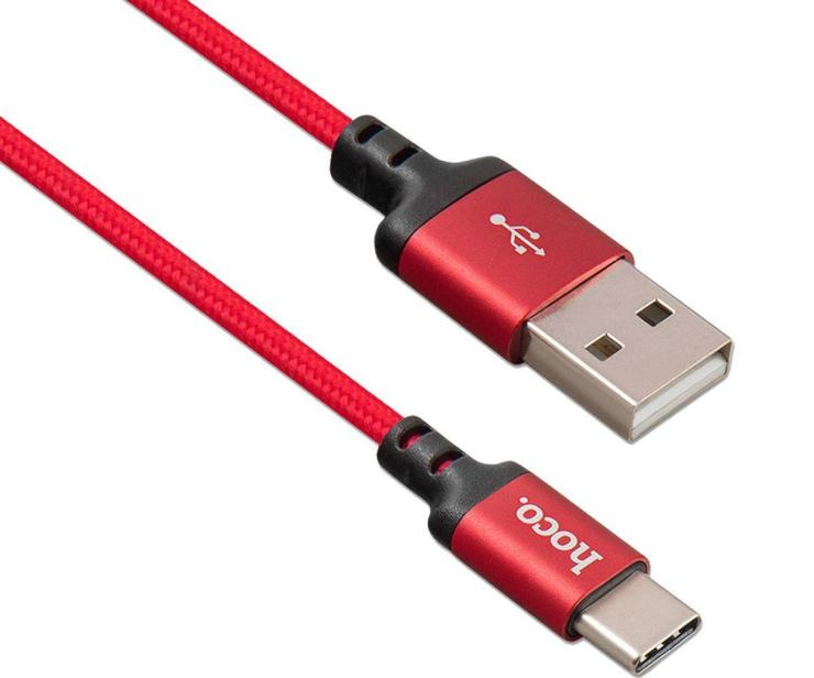 Кабель USB - Type-C HOCO X14 Times speed, 1.0м, круглый, 3A, ткань, в переплёте, цвет: красный, шт