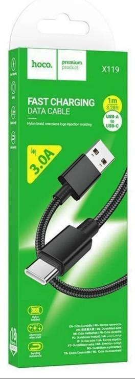 Кабель USB - Type-C HOCO X119, 1.0м, 3A, цвет: черный, шт