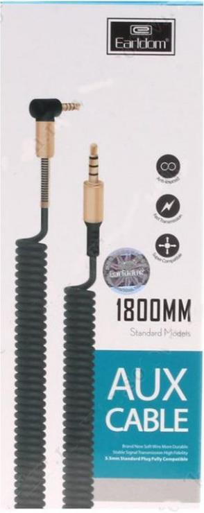 Кабель AUX, Jack 3,5mm(m) - Jack 3,5mm(m) Earldom ET-AUX23, 1.8м, круглый, силикон, пружинка, боково, шт