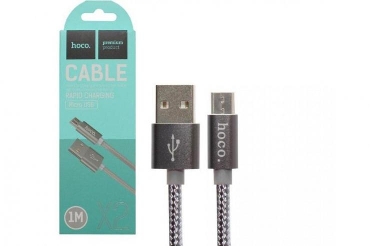 Кабель USB - микро USB HOCO X2, 1.0м, круглый, 2.4A, ткань, цвет: серый                                                                             , шт