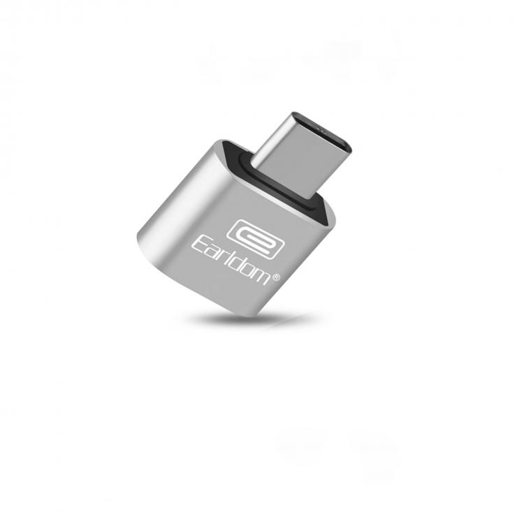 Переходник Type-C - USB(f) Earldom ET-OT18, плоский, пластик, OTG, цвет: серебряный, шт