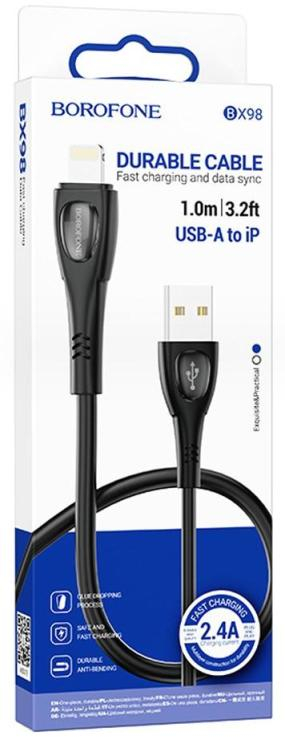 Кабель USB - 8 pin Borofone BX98 Superior, 1.0м, 2.4A, цвет: чёрный, шт