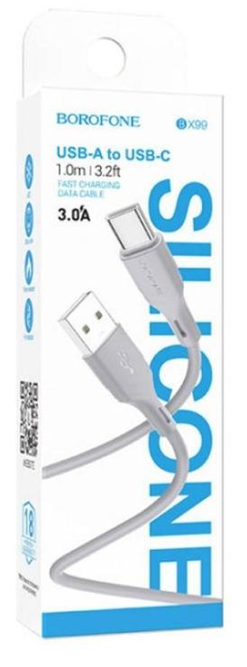 Кабель USB - Type-C Borofone BX99, 1.0м, круглый, силикон, 3.0A, цвет: серый, шт