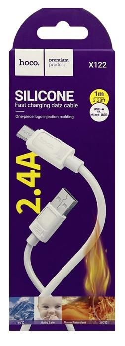 Кабель USB - микро USB HOCO X122, 1.0м, силикон, 2.4A, цвет: черный, шт