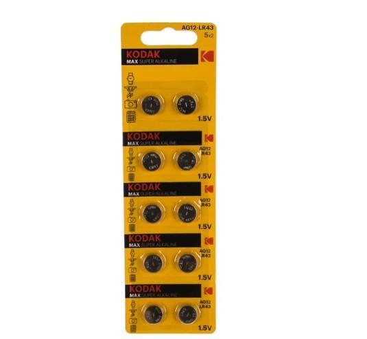 Батарейки Kodak AG12 (386) LR1142, LR43 [KAG12-10] MAX Button Cell (10), шт