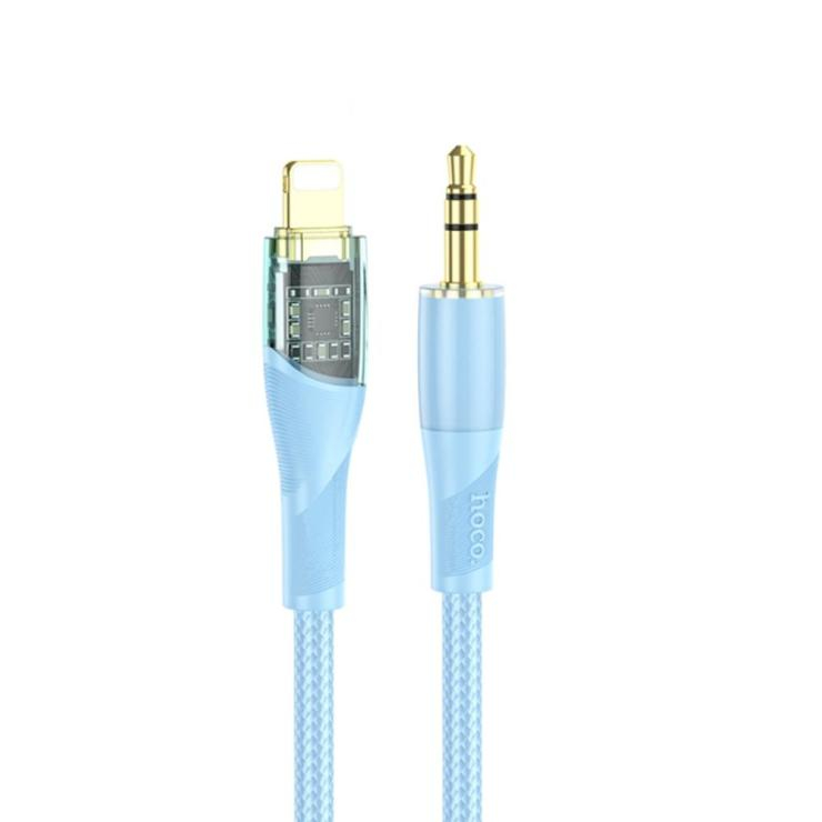 Кабель AUX, Jack 3,5mm(m) - 8 pin(m) HOCO UPA25, 1.0м, силикон, цвет: голубой, шт