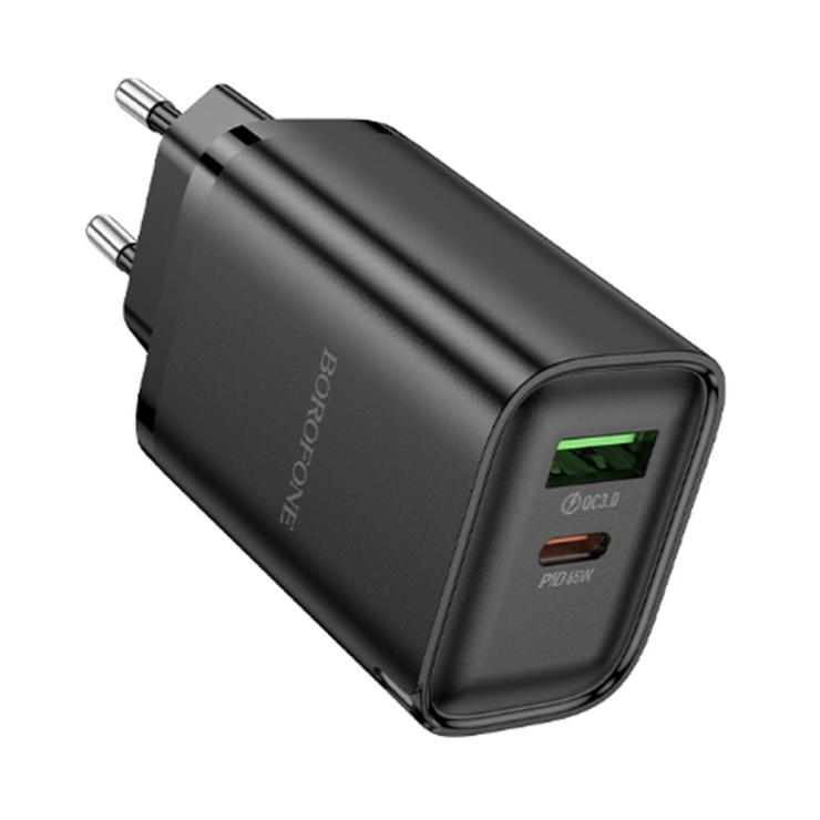 Блок питания сетевой 1 USB, Type-C Borofone BA87A, Flare star, QC3.0, PD 65Вт, цвет: чёрный, шт