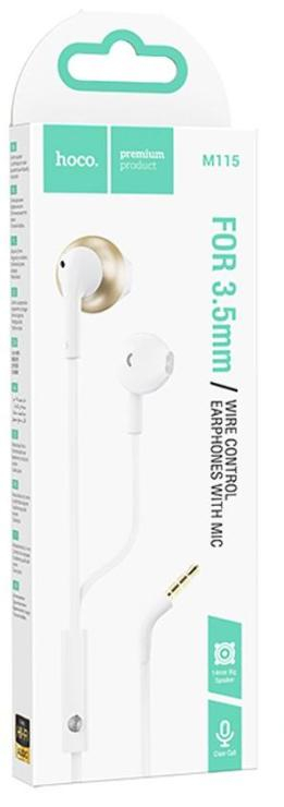 Наушники внутриканальные HOCO M115, Sagacious, Jack 3.5мм, 1.2 м, цвет: белый, шт