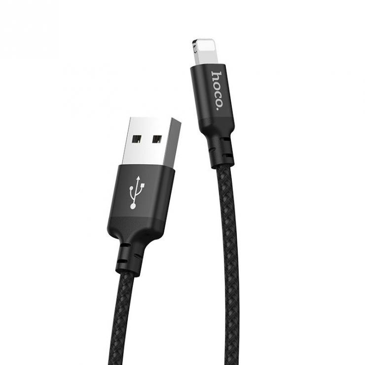 Кабель USB - 8 pin HOCO X14 Times speed, 1.0м, круглый, 2.4A, ткань, цвет: черный, шт