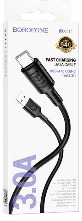 Кабель USB - Type-C Borofone BX111, 1.0м, 3,0А, цвет: чёрный, шт