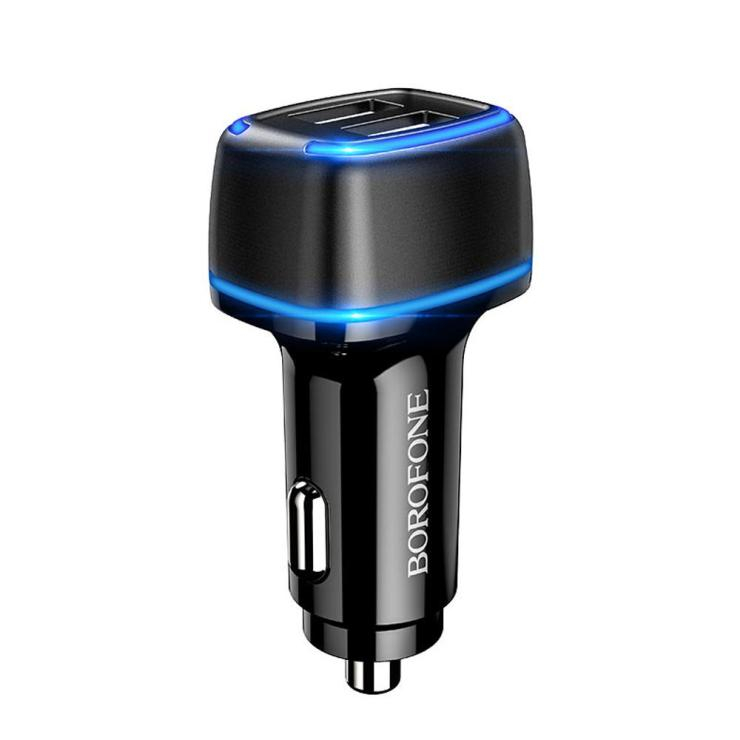 Блок питания автомобильный 2 USB Borofone, BZ14, Max, 2400mA, пластик, светодиодный, цвет: чёрный           , шт
