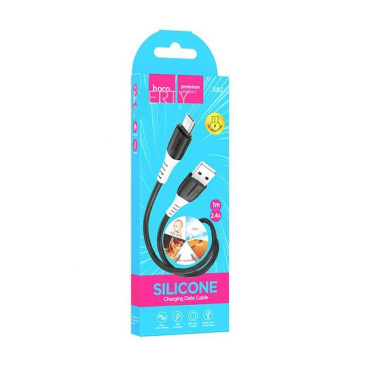 Кабель USB - микро USB HOCO X82, 1.0м, круглый, 2.4A, силикон, цвет: чёрный, шт