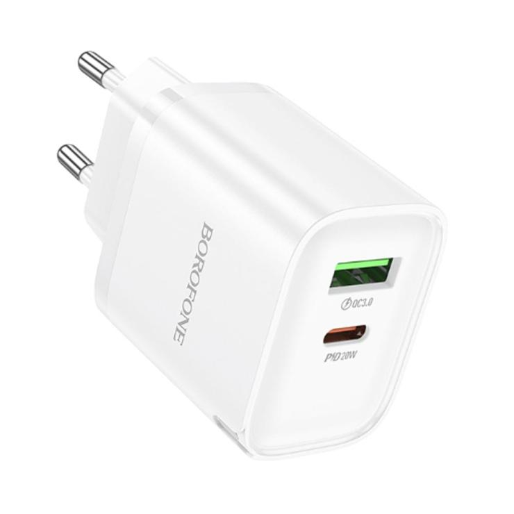 Блок питания сетевой USB, Type-C Borofone BA83A, Flare star, QC3.0, PD 20Вт, цвет: белый, шт