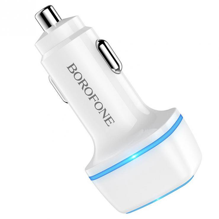 Блок питания автомобильный 2 USB Borofone, BZ14, Max, 2400mA, пластик, светодиодный, цвет: белый                , шт