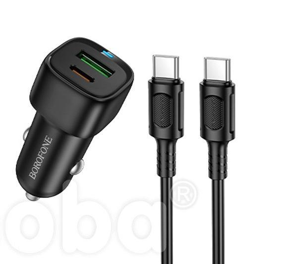 Блок питания автомобильный 1 USB, Type-C, Borofone BZ34B, PD20W, кабель Type-C-Type-C, цвет: черный, шт