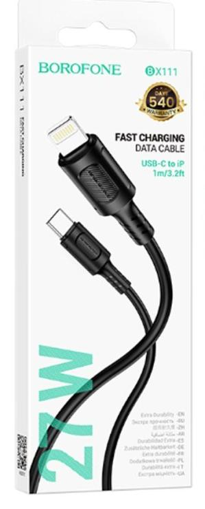 Кабель 8 pin - Type-C Borofone BX111 Feliz, 1.0м, PD 27Вт, цвет: чёрный, шт