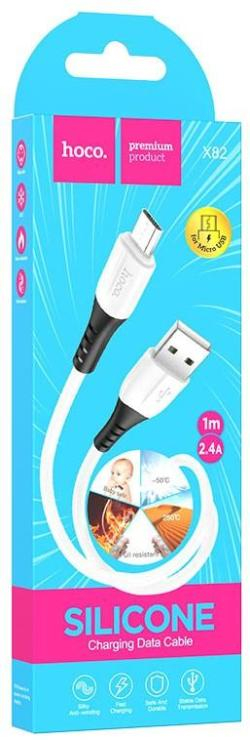 Кабель USB - микро USB HOCO X82, 1.0м, круглый, 2.4A, силикон, цвет: белый, шт