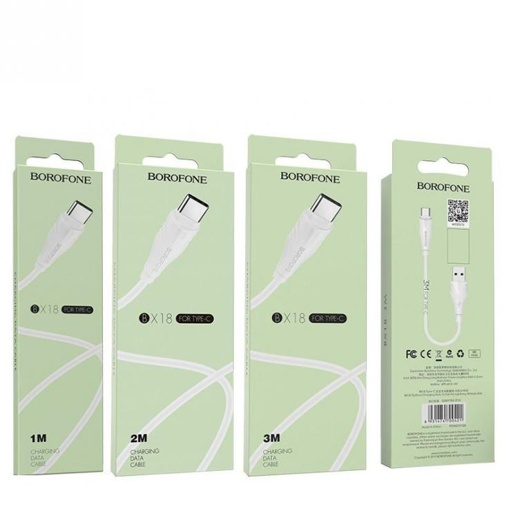 Кабель USB - Type-C Borofone BX79 Optimal, 1.0м, круглый, 3.0A, силикон, цвет: белый, шт