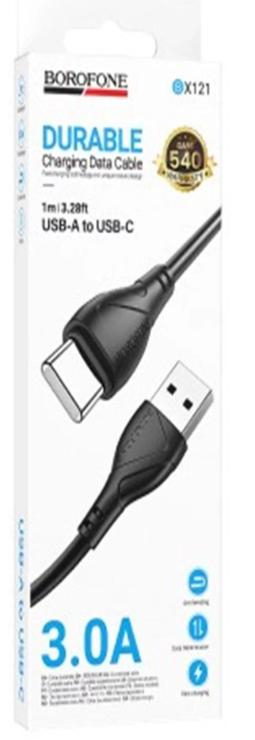 Кабель USB - Type-C Borofone BX121, 1.0м, 3,0А, цвет: черный, шт
