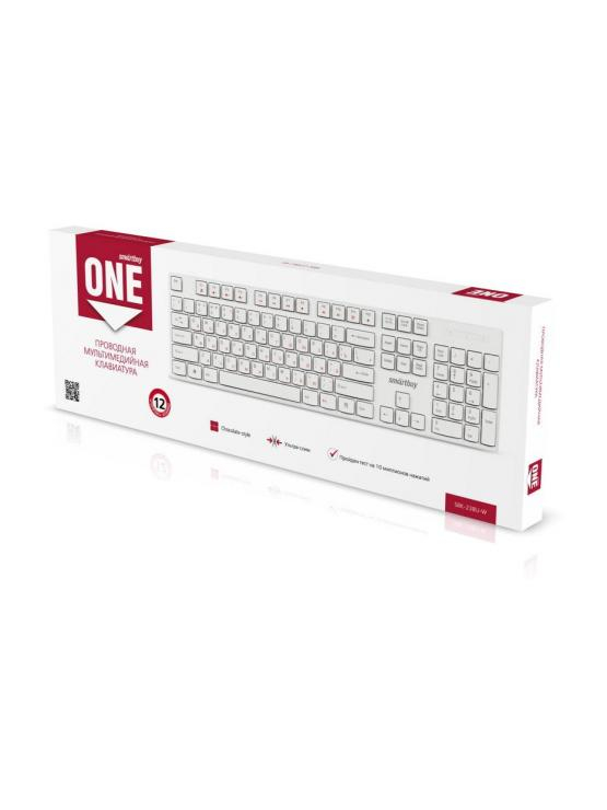 Клавиатура проводная SmartBuy, ONE, 238, мультимедийная, USB, цвет: белый, шт