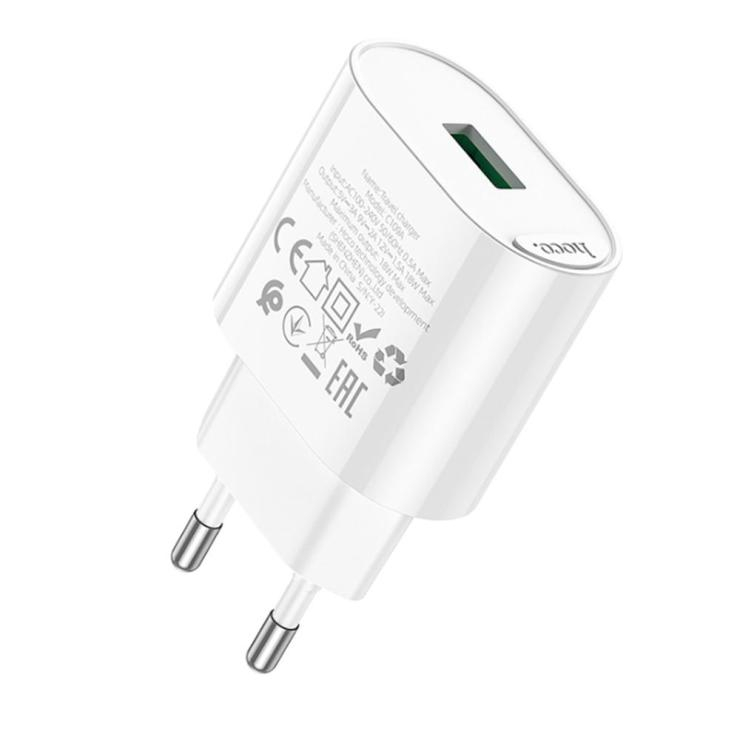 Блок питания сетевой 1 USB HOCO C109A, Fighter, QC3.0, цвет: белый                                                                                              , шт