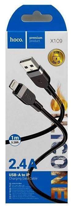 Кабель USB - Apple 8 pin HOCO X109, 1.0м, круглый, 2.4A, силикон, цвет: чёрный                                                              , шт