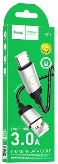 Кабель USB - Type-C HOCO X117, 1.0м, 3,0А, в переплете, цвет: черный, шт
