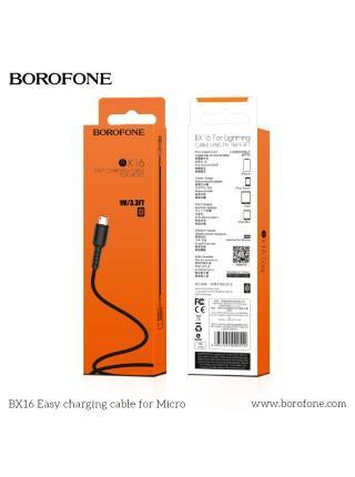 Кабель USB - микро USB Borofone BX16 Easy, 1.0м, круглый, 2.0A, ПВХ, цвет: чёрный                                                                           , шт