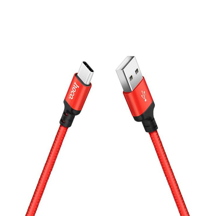 Кабель USB - Type-C HOCO X14 Times speed, 2.0м, круглый, 3A, ткань, в переплёте, цвет: красный, шт