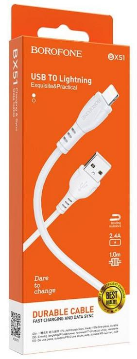 Кабель USB - 8 pin Borofone BX51 Triumph, 1.0м, круглый, 2.4A, цвет:белый                                                                                               , шт