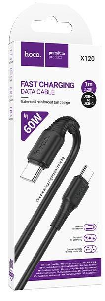 Кабель Type-C - Type-C HOCO X120, 1.0м, 3,0А, 60Вт, цвет: черный, шт