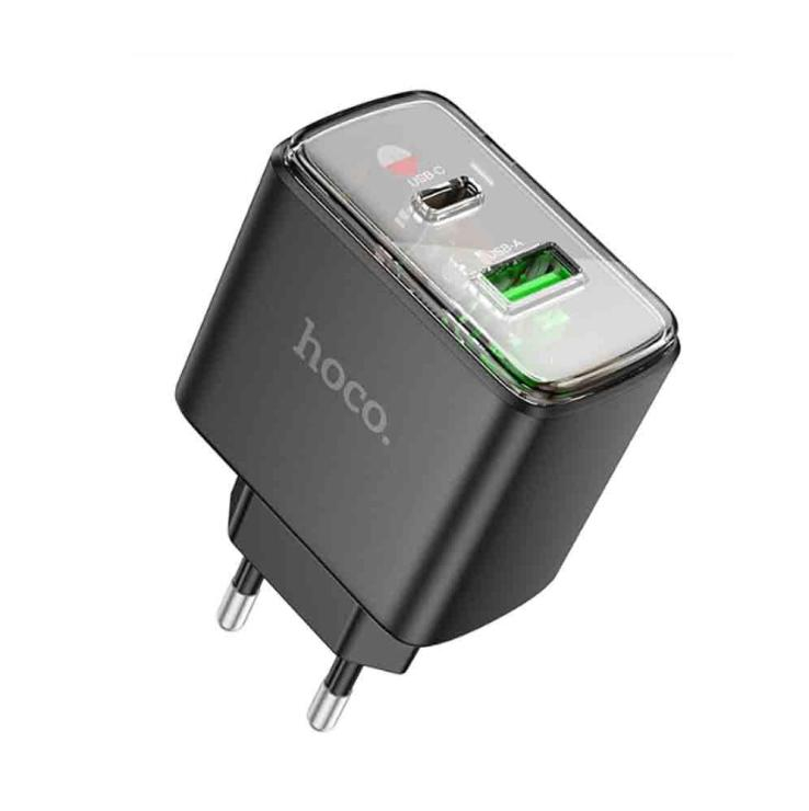 Блок питания сетевой USB, Type-C HOCO CS42A, Smart, 5V, 3.0A, 30Вт, PD, QC 3.0, цвет: чёрный, шт