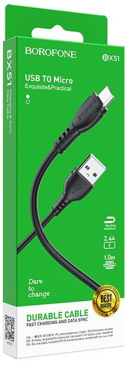 Кабель USB - микро USB Borofone BX51 Triumph, 1.0м, круглый, 2.4A, цвет: черный, шт