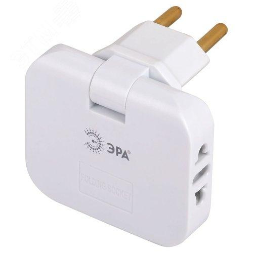 Разветвитель электрический ЭРА SPF-3-FL поворотный на 3 розетки 10А белый, шт