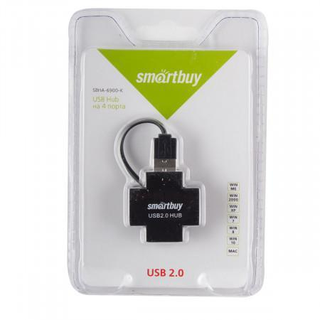 USB 2.0 Xaб Smartbuy 4 порта SBHA6900 черный (SBHA-6900-K)                                                                                                          ¶, шт